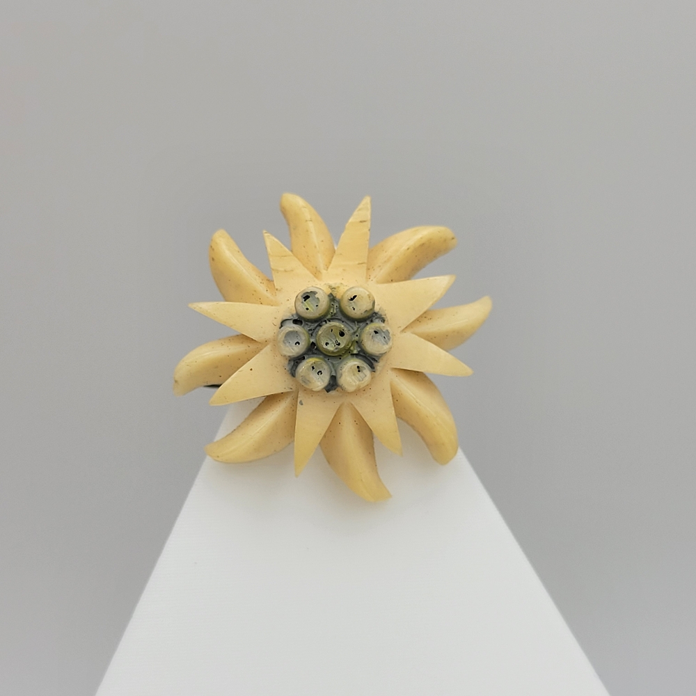 Antique Dainty Early Plastic Celluloid Cream Edelweiss Brooch